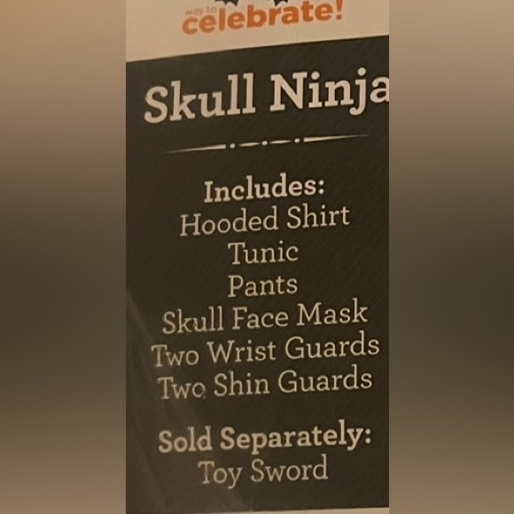 NEW Skull Ninja Costume for Kids - Black and Gold multiple sizes - Picture 2 of 4